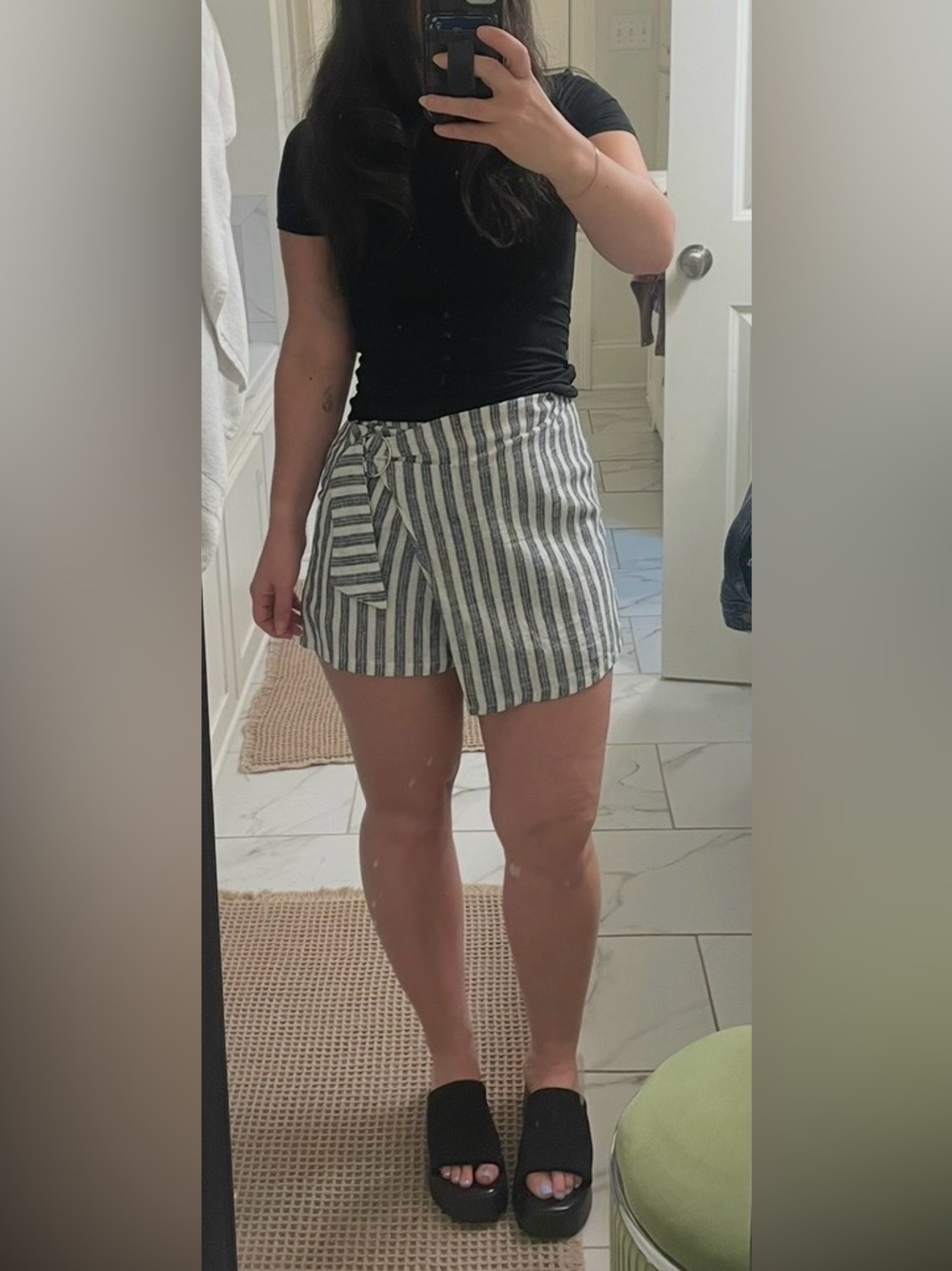 Love Tree Navy and White Striped Wrap Skort with Ring Tie